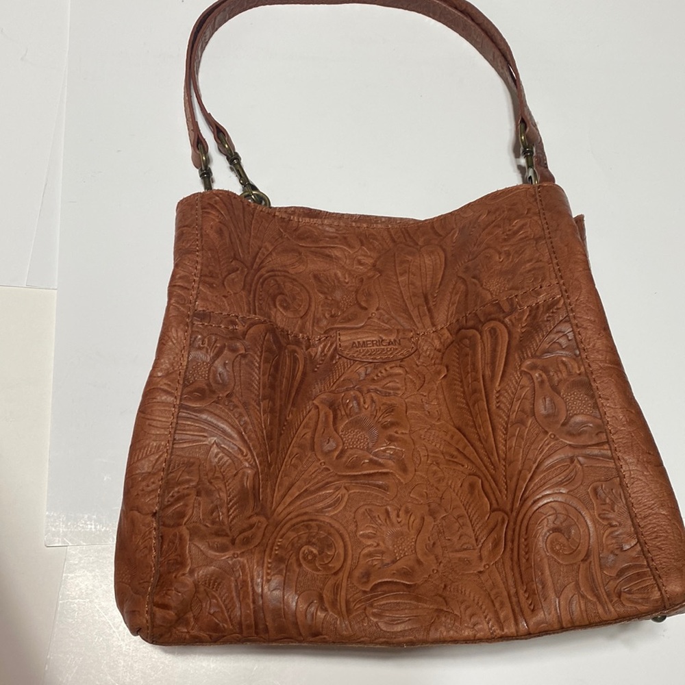 American Leather company tooled leather purse